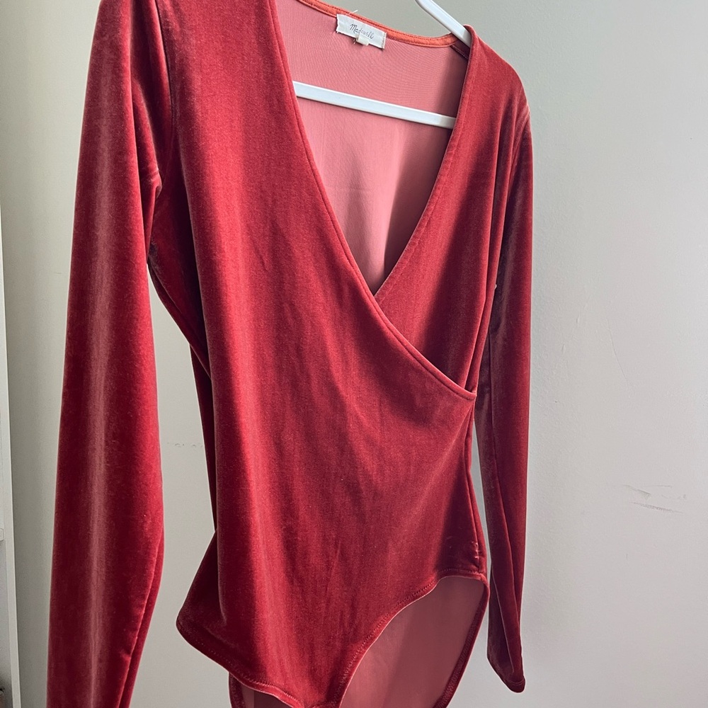 Madewell Red Velvet Bodysuit